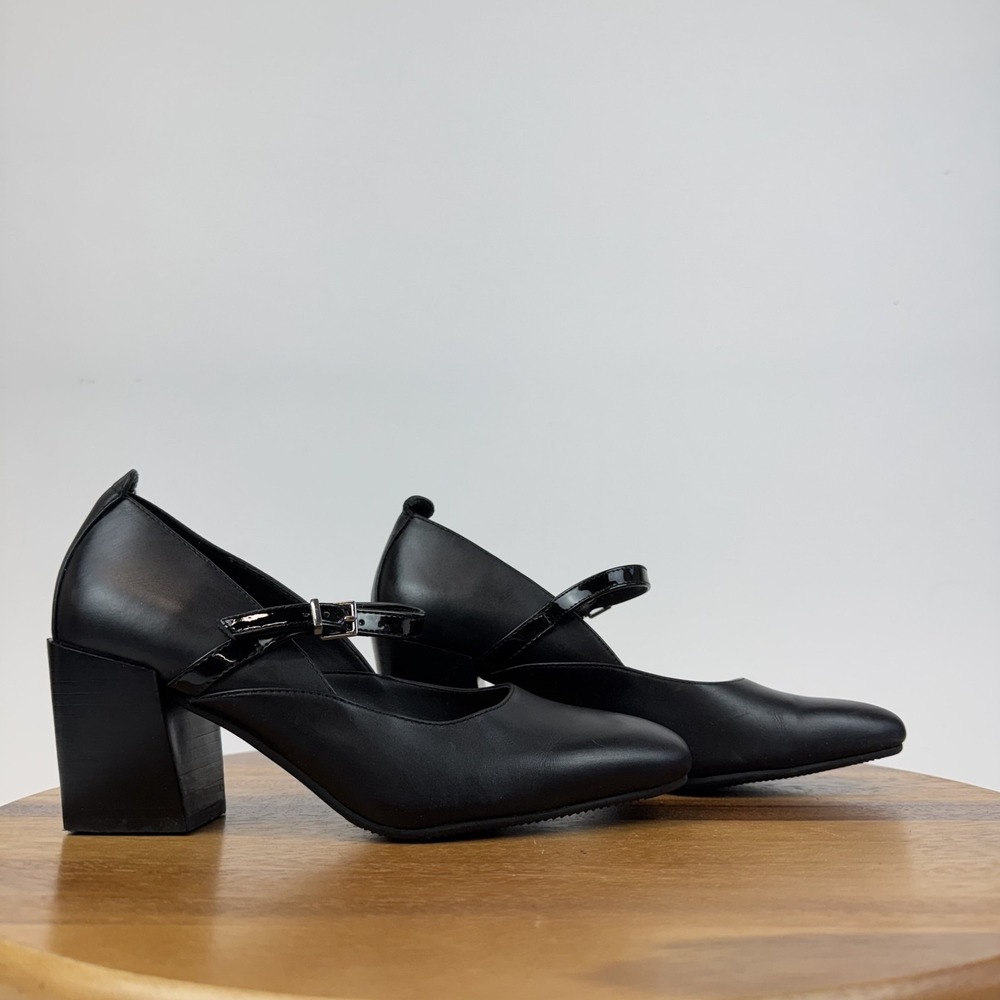 Womens Blondo Shirely Black Leather Casual Heeled Mary Jane Pumps Size 8.5 M GUC